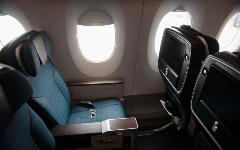 Empty Aircraft Premium Economy Class Seats and Windows
