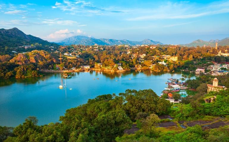 Mount Abu and Nakki lake aerial panoramic view in Rajasthan state, India.