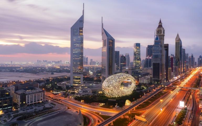 Museum of the future on Sheikh Zayed Road, Dubai Skyline 