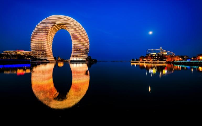 The Sheraton Hot Spring Resort Hotel in Huzhou, China. Also known as the Moon Hotel.
