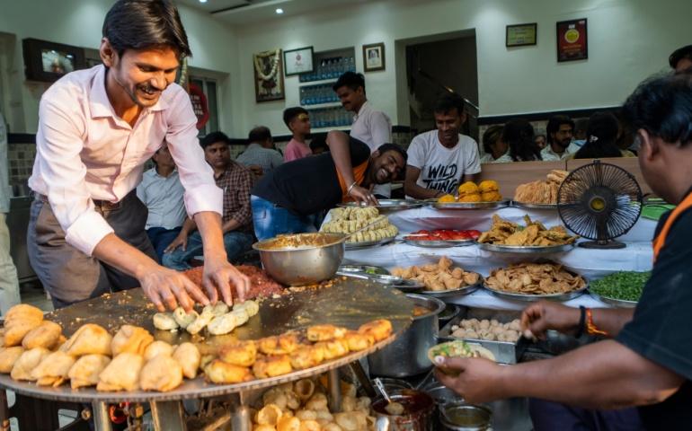Food Corner Selling and Preparing Chaat Items