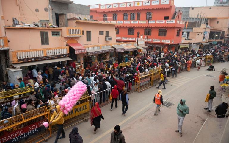A Huge Crowd of Hindu Devotees Waiting for Darshan