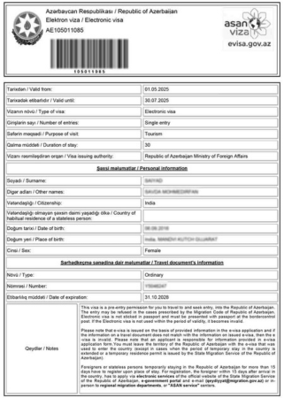 Azerbaijan visa sample
