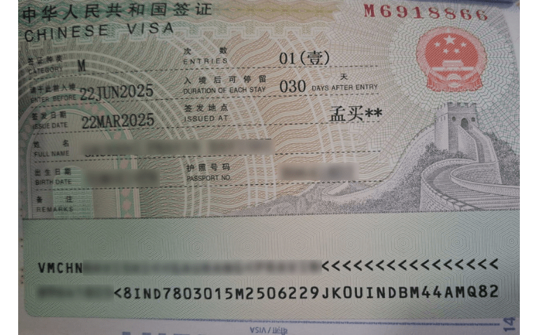 China visa sample