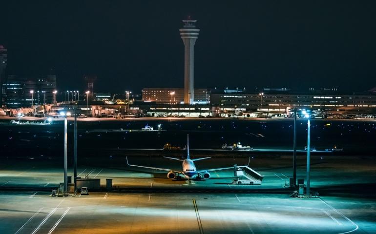Night view of the Haneda airport, Tokyo, Japan 