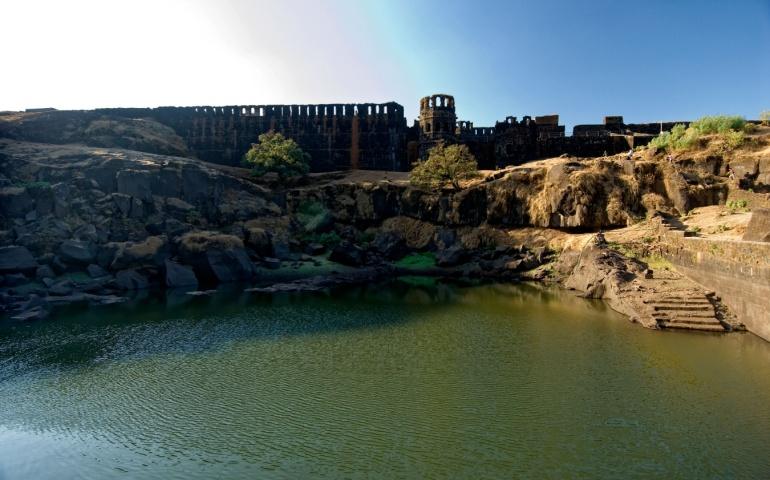 Raigad fort's inner structure and Gangasagar water tank 

