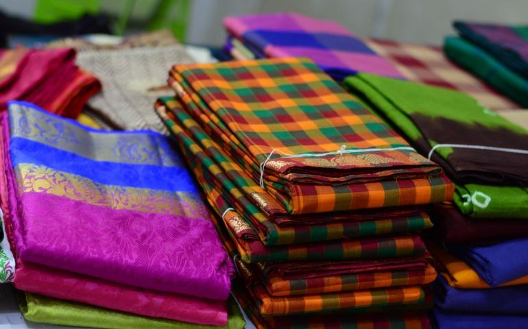 Colourful Cotton Sarees Displayed in a Saree Shop
