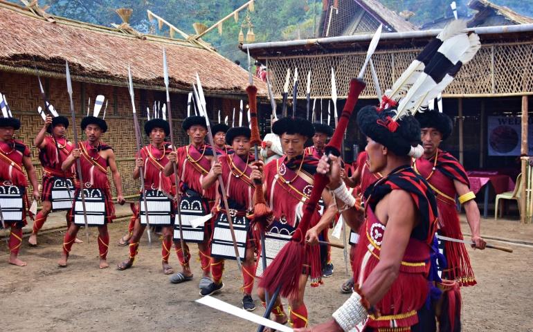 Locals dressed up to perform the traditional war dance during the Hornbill Festival