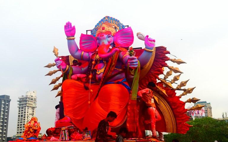 A colorful statue of Ganpati is ready for Visarjan