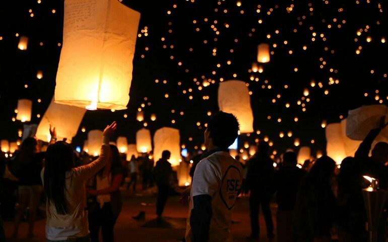 Sky lanterns are being left to float in the sky