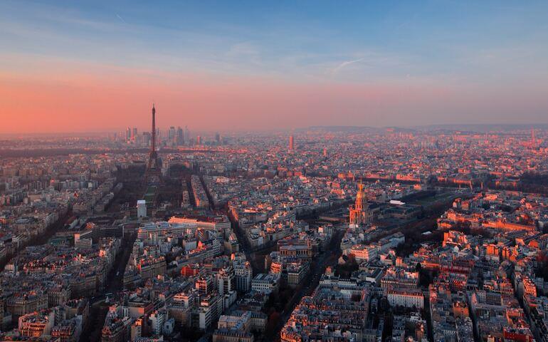 Aerial view of Paris during sunset