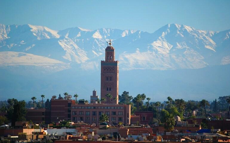 The beautiful city of Marrakech with the mountains in the background