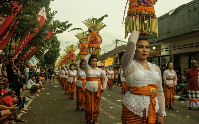 Traditional Balinese Parade with Offerings in Bali