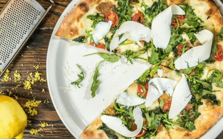 Pizza Topped with Fresh Basil