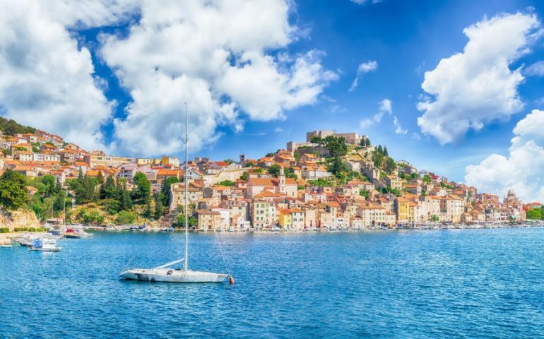 Landscape with Sibenik, dalmatian coast of Adriatic sea, Croatia
