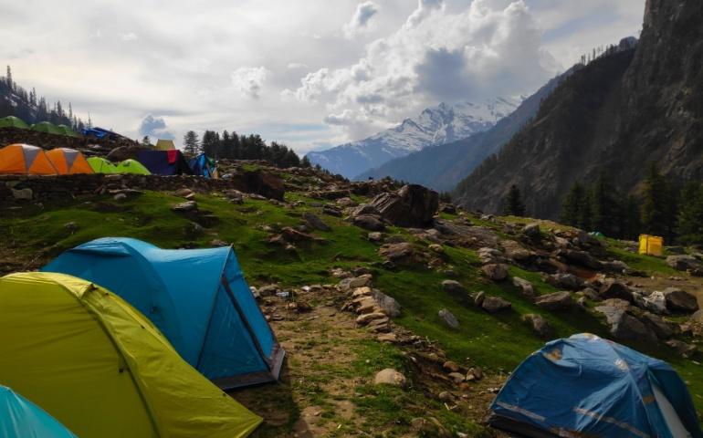 View form Kheerganga Campsite, Parvati Valley, Dauladhar Range, Himachal Pradesh