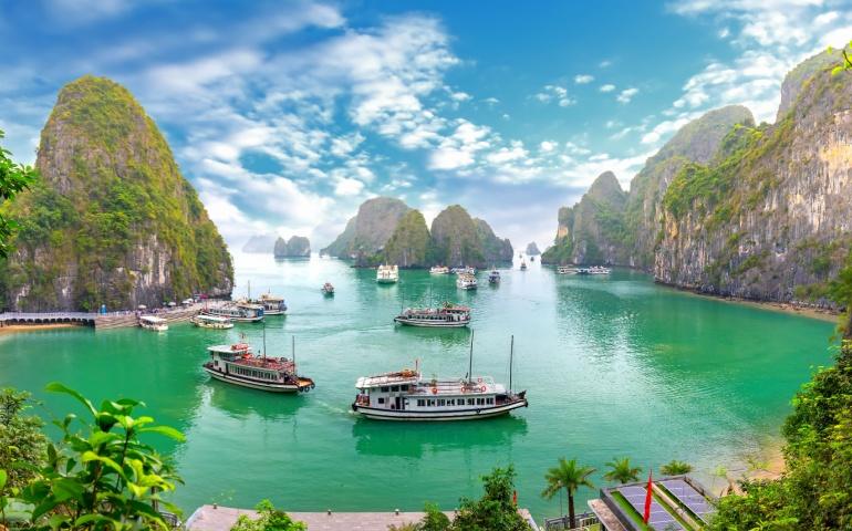 A breathtaking view of Halong Bay from above Bo Hon Island