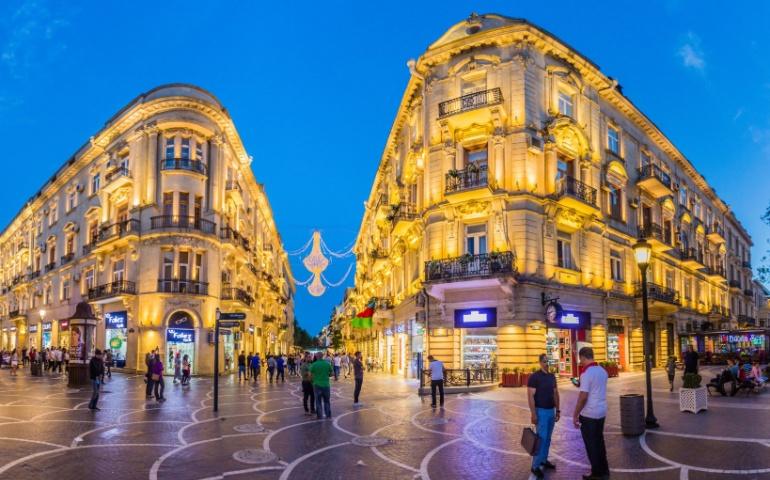 Night view of Baku, Nizami Street in Baku, Azerbaijan