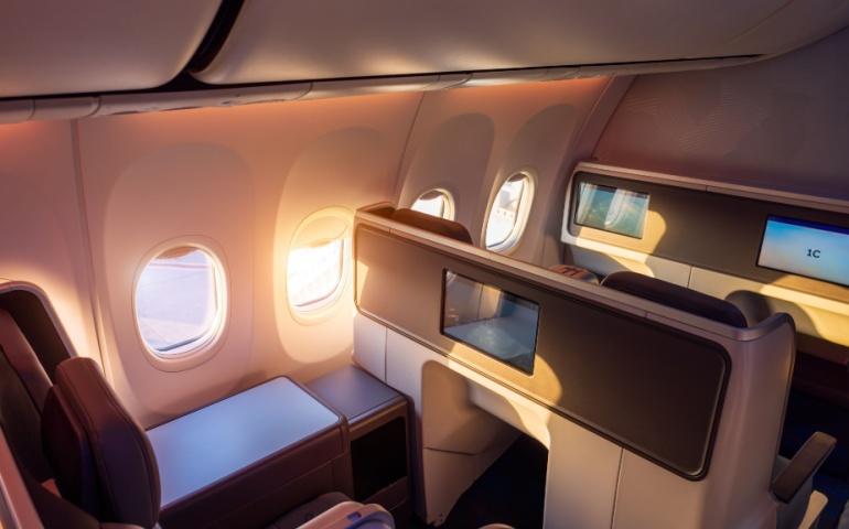 Business class seating in flight