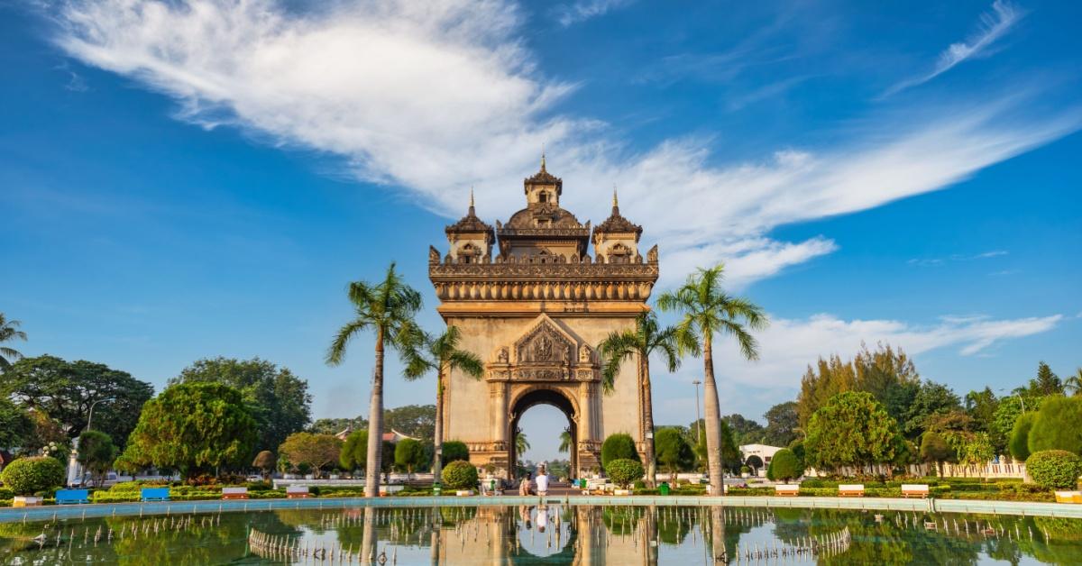 Vientiane Laos, city skyline at Patuxai