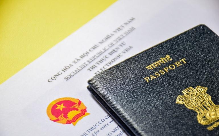 Indian passport with the electronic visa of Vietnam