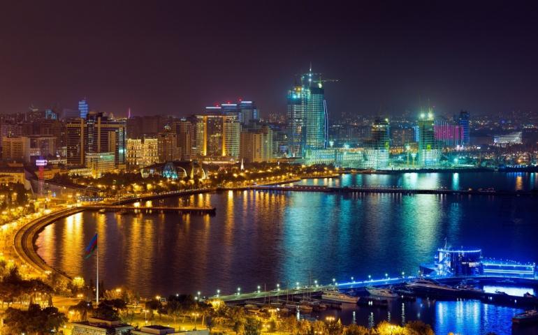 Night view of the city of Baku