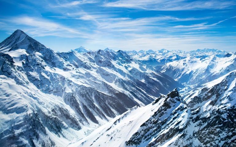 Aerial view of the Alps mountains in Switzerland