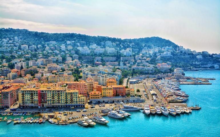 Cote d'Azur France. Beautiful panoramic aerial view city of Nice, France
