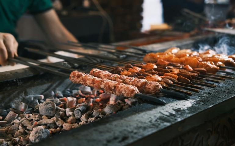 A Man Grilling Kebab on a Grill in Diyarbakır, Türkiye