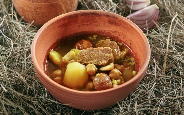 Homemade Lamb Soup Piti or Putuk with Cherry Plums
