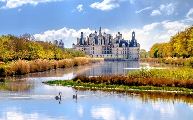 Chambord castle, royal medieval french castle at Loire Valley in France, Europe