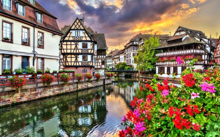 Traditional half-timbered houses in the historic la Petite France quarter in Strasbourg, Alsace, France