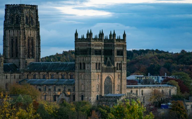 Large Cathedral in Durham with a Clock Tower