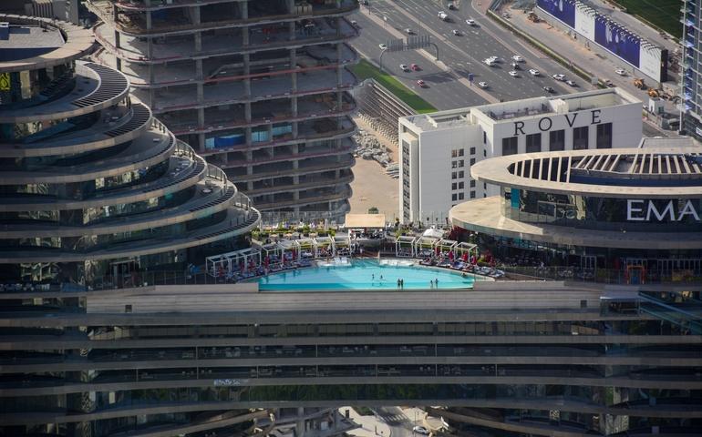 The rooftop pool at the Address Sky View Hotel at the Downtown Dubai,