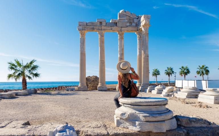 Solo Traveller in the Old ruins near Antalya, Turkey