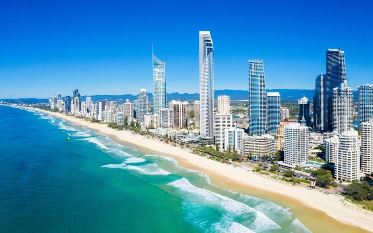 Sunny view of Surfers' Paradise on Gold Coast, Queensland, Australia