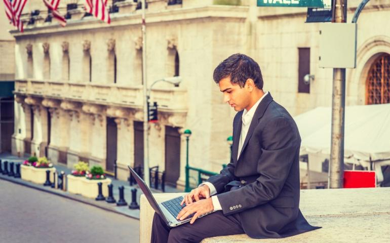 Young man working on a laptop