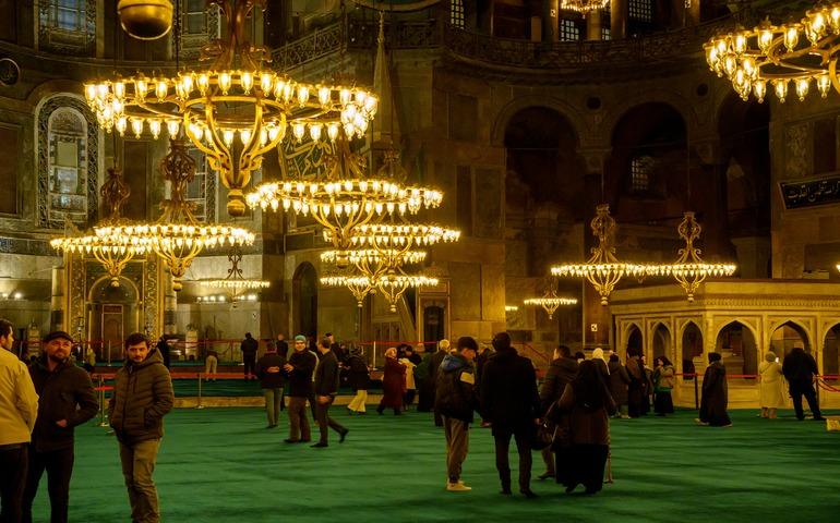 People inside a Mosque in Turkey