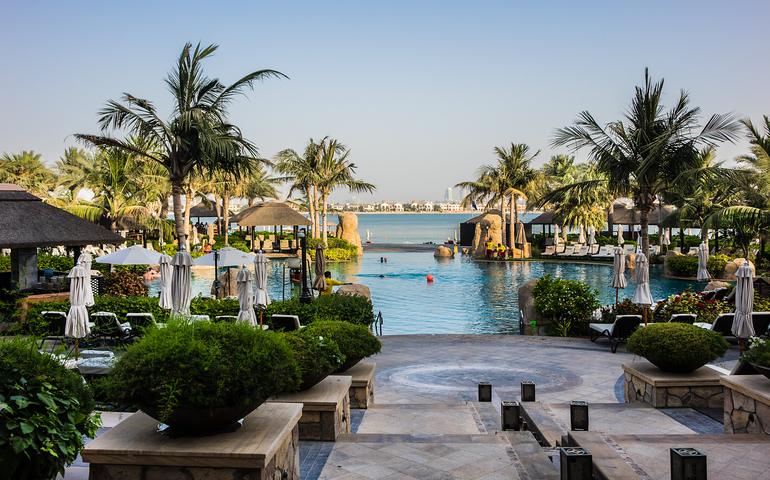 Beautiful green area of 5-stars Sofitel Dubai The Palm Resort & Spa