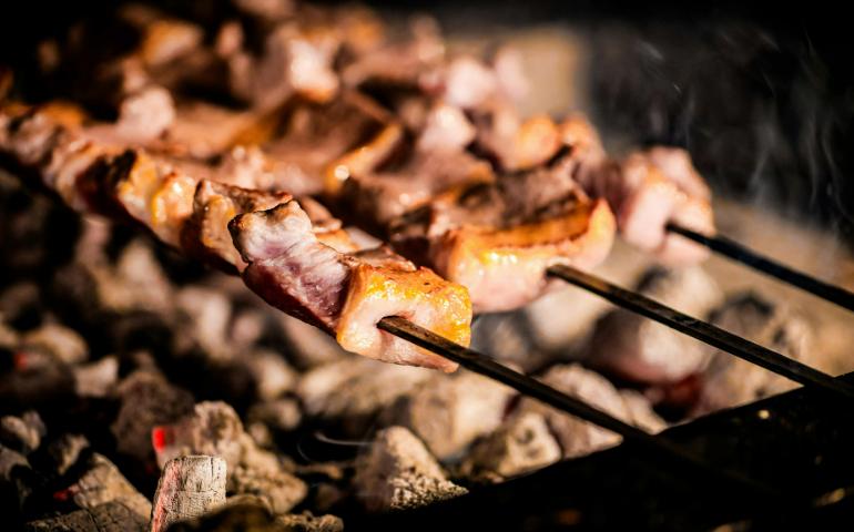 Delicious Grilled Kebab on Skewers with Coals