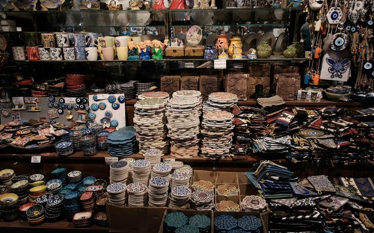 Colorful Souvenirs Displayed in Turkey Market