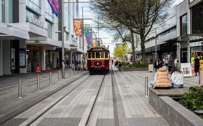 Tram Going Through the City Centre