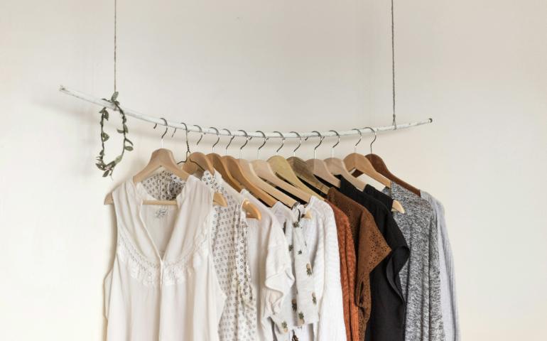 Clothes Hanging on Wooden Hanger