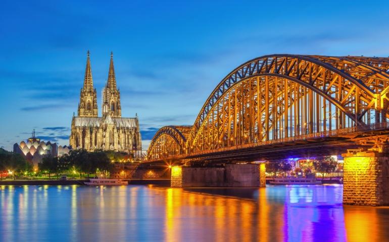 Cologne Germany, night city skyline at Cologne Cathedral (Cologne Dom)