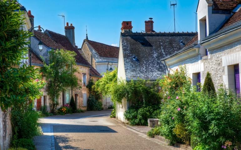 Street in the Beautiful Village of Chedigny in the Loire Valley, France