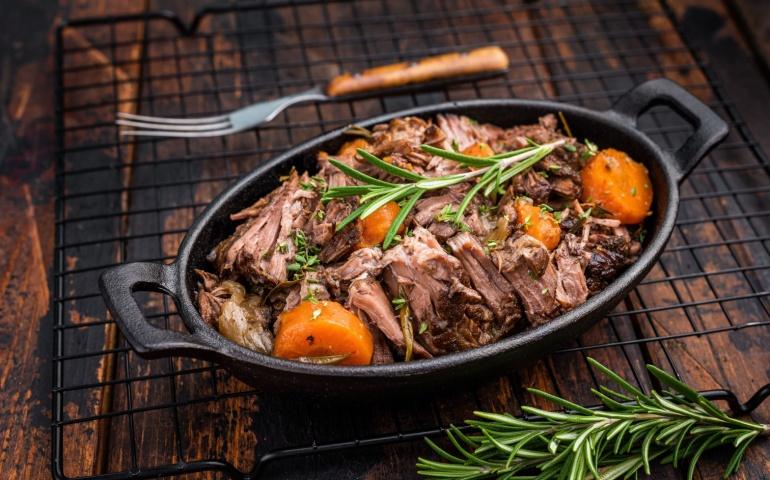 Skillet of beef bourguignon, France