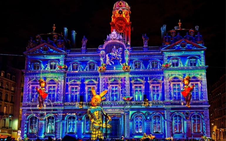Fete des Lumieres on City Hall, Lyon France