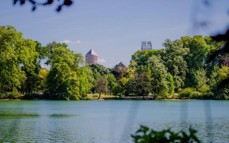 The famous Tete d’Or park in autumn in Lyon city in France