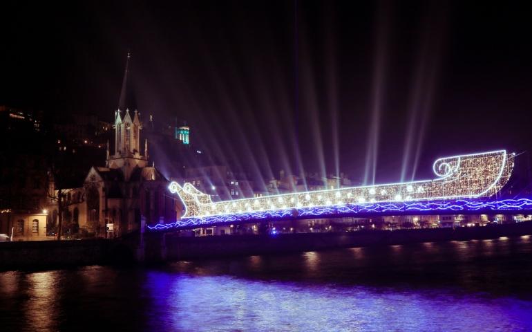 Bright ship in Lyon's Festival of Lights