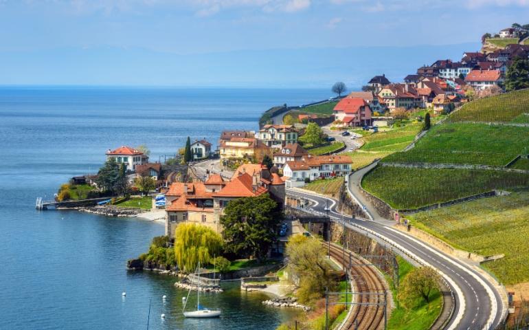 Rivaz, a town on Lake Geneva in Switzerland's Lavaux vineyard region
